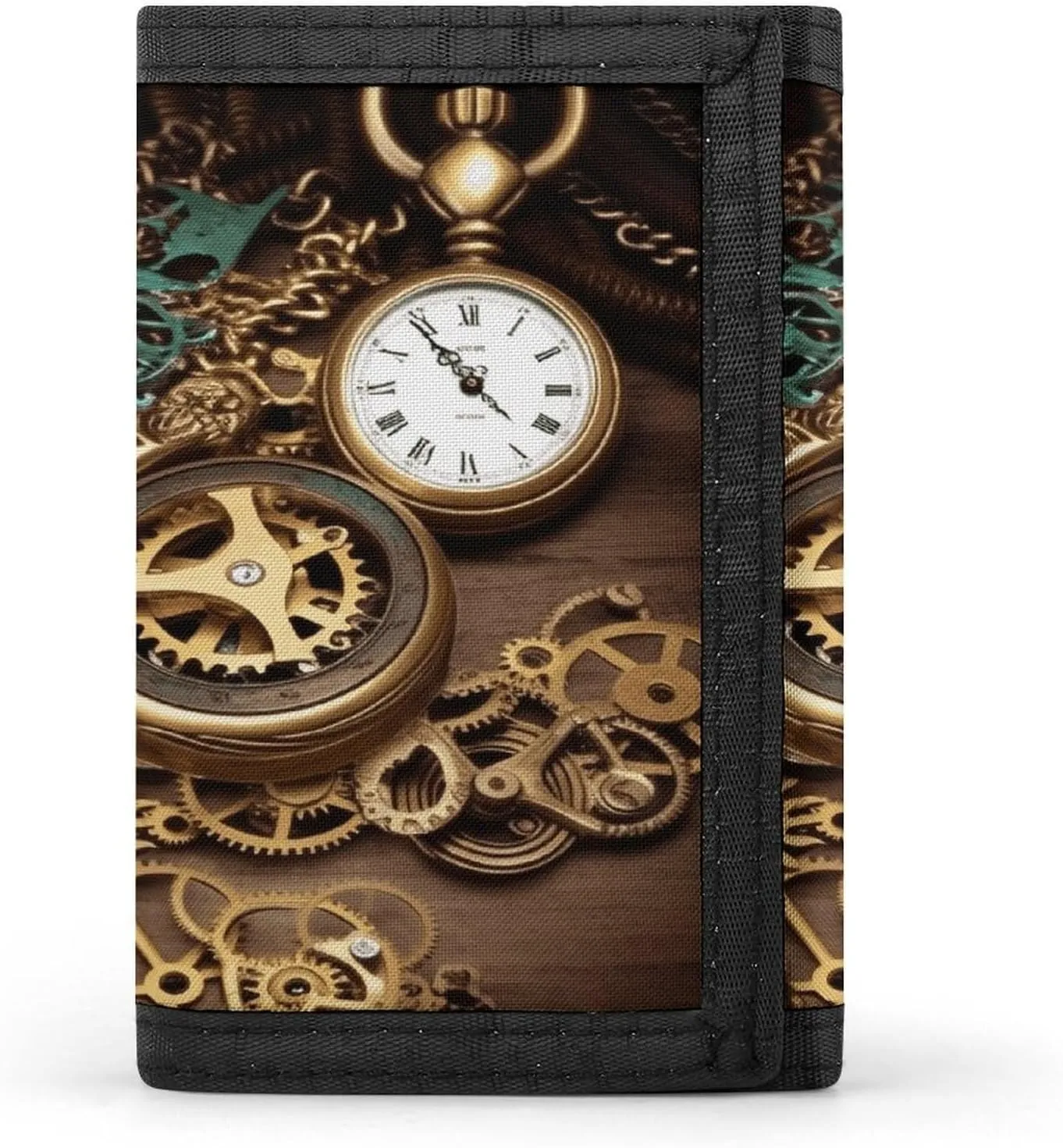 And Chains Printed Tri-fold anguish thrifty Illinois Wallet, Multi-card Slots, Large Capacity And Portable Stylish And Durable Steampunk Watches Keys 