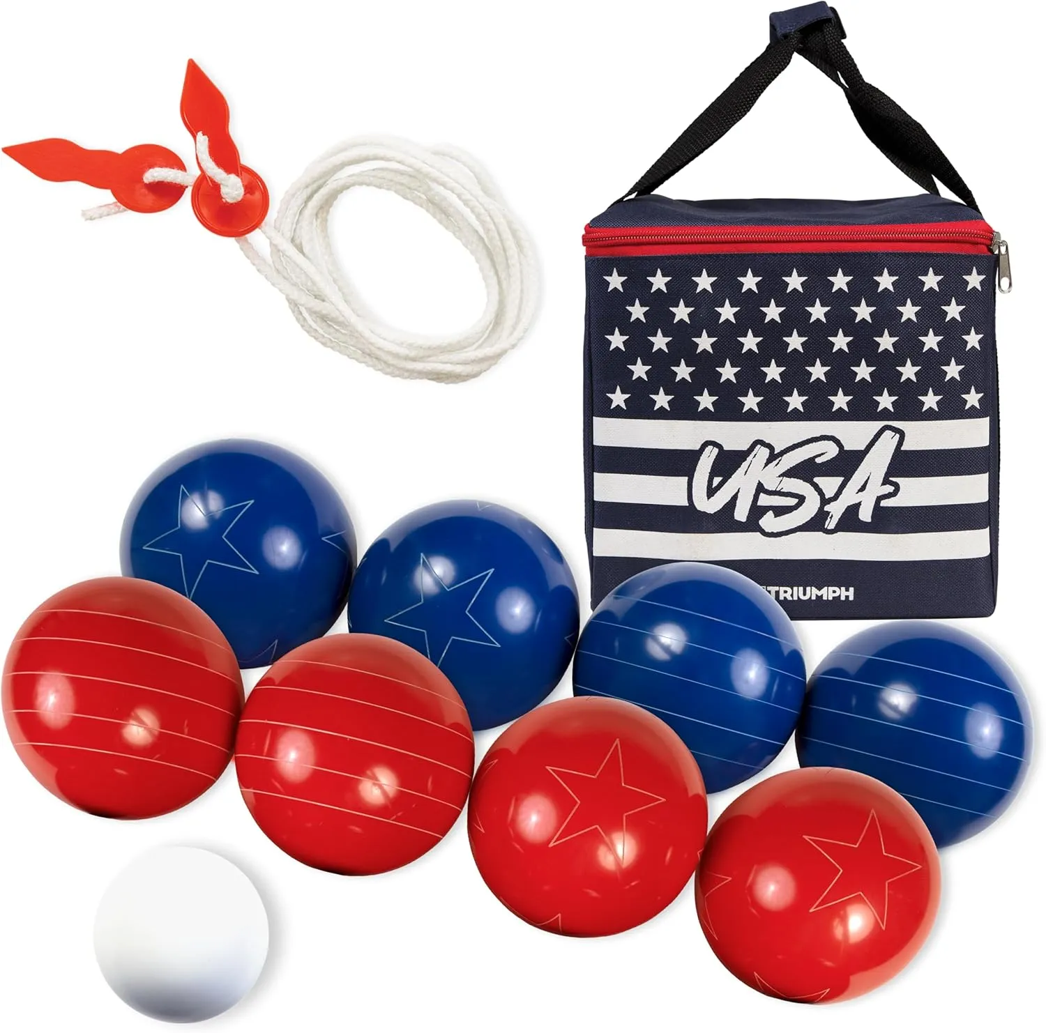 and Convenient Carry Bag, adaptive division Multicolor Triumph Sports Patriotic Bocce Ball Set Lightweight, Portable and Compact with 8 Bocce Balls, Jack, Measuring Device 