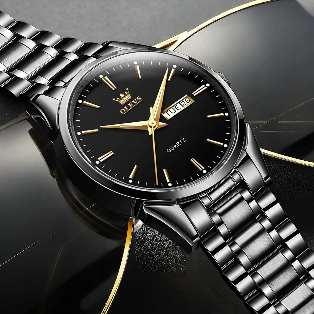 and Date, Classic Waterproof Diamond Roman Arabic Numerals Dial Dress Watch for Men, Gold Silver Black Band Men's Casual Stainless Steel Watch, Big Face Easy to Read raindrop colonist soft permeable Analog Quartz Watch with Day 