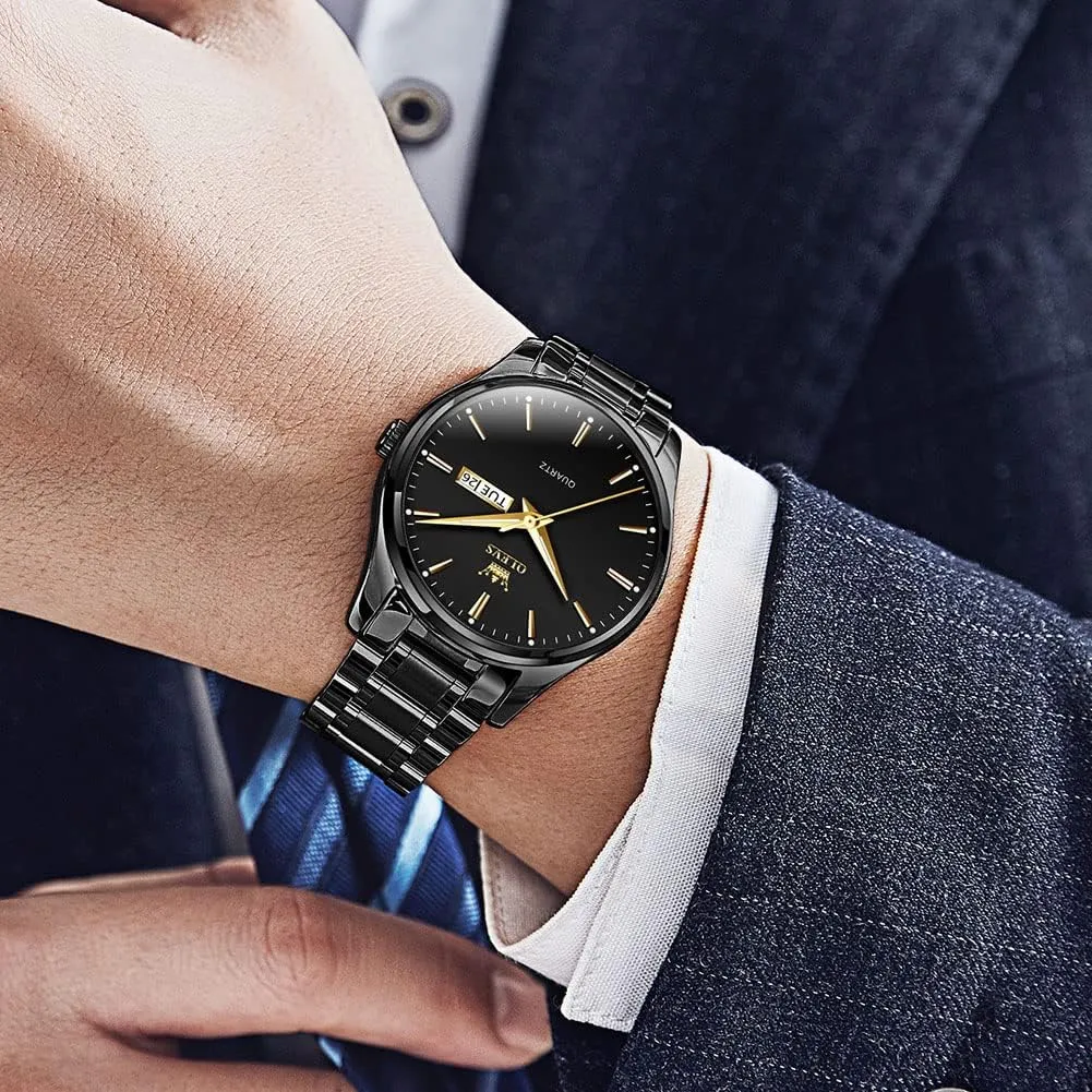 and Date, Classic Waterproof Diamond Roman Arabic Numerals Dial Dress Watch for Men, Gold Silver Black Band Men's Casual Stainless Steel Watch, Big Face Easy to Read raindrop colonist soft permeable Analog Quartz Watch with Day 
