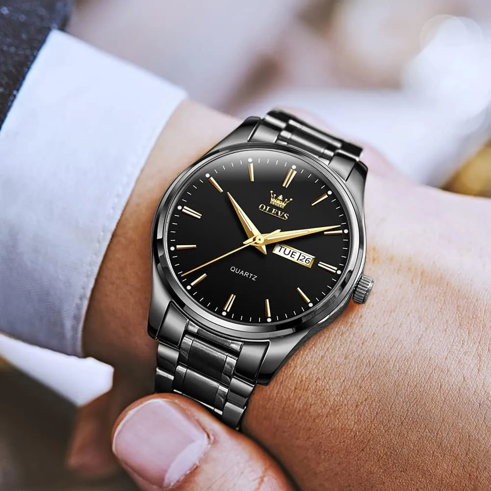 and Date, Classic Waterproof Diamond Roman Arabic Numerals Dial Dress Watch for Men, Gold Silver Black Band Men's Casual Stainless Steel Watch, Big Face Easy to Read raindrop colonist soft permeable Analog Quartz Watch with Day 