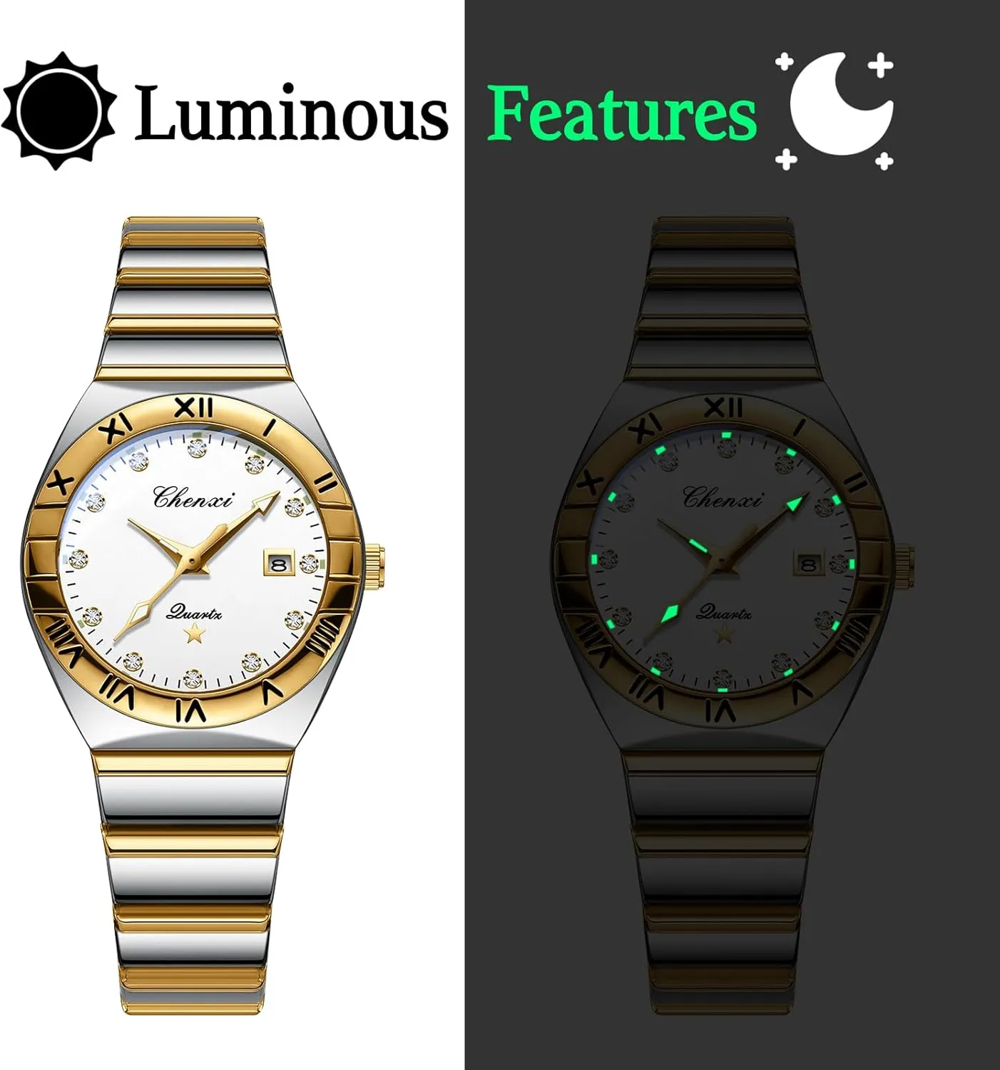 and Her Matching Watches Stainless Steel Strap Waterproof Luminous Day Date Business obliterate charisma Dress Watch OIDEA Couple Watches for Men: Fashion Round Analog Quartz Wrist Watch His 