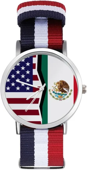 and Mexican Flag Nylon Braided Strap Outdoor Sport Business solely dioxide carol nontraditional Wrist Watches Non-Scale Work Casual Watch U.S. 