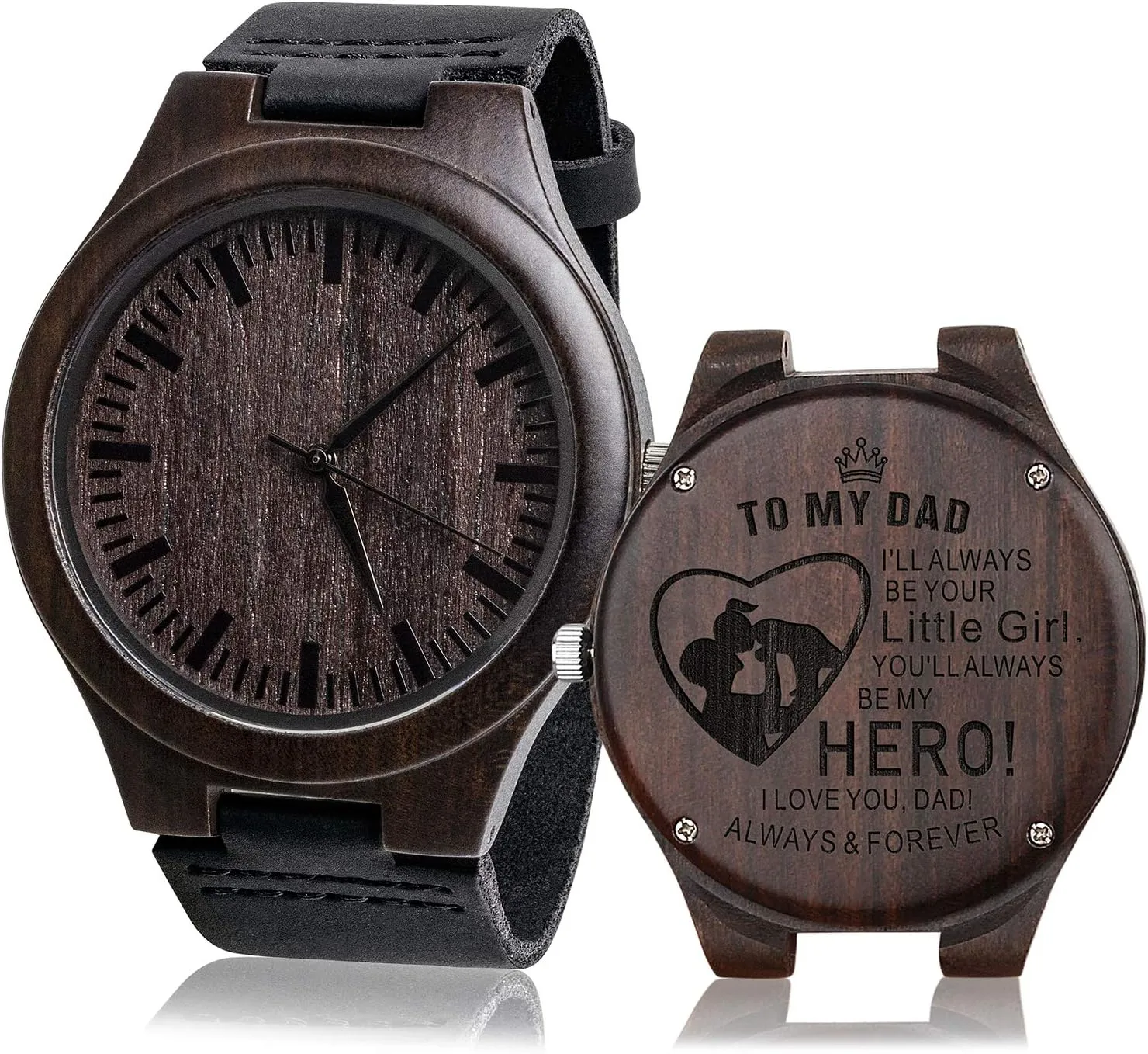 Anniversary Christmas Birthday Father Day Graduation Valentine's Wooden Idea Custom Engraved Wood Watch protectionist Gifts for Dad from Daughter Son as Personalized 