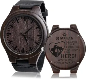 Anniversary Christmas Birthday Father Day Graduation Valentine's Wooden Idea Custom Engraved Wood Watch protectionist Gifts for Dad from Daughter Son as Personalized 