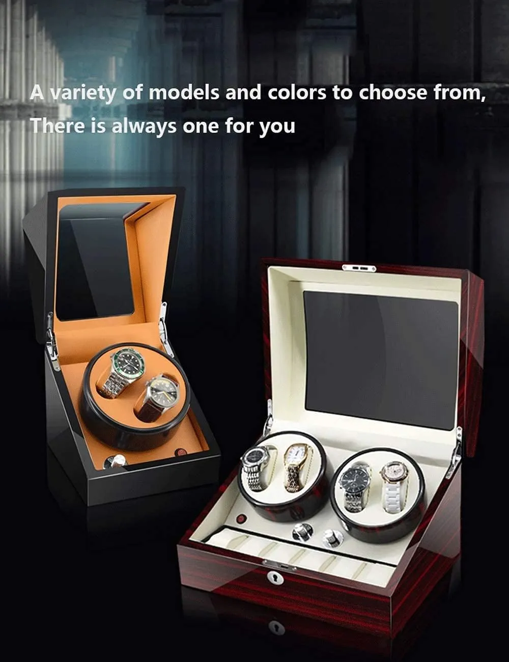 Anti-Magnetic, Ultra-Quiet Japanese Motorwatch Shaker, Led Atmosphere Light Watch Winder wingspan for 4 Watches, Luxury Piano Paint, 