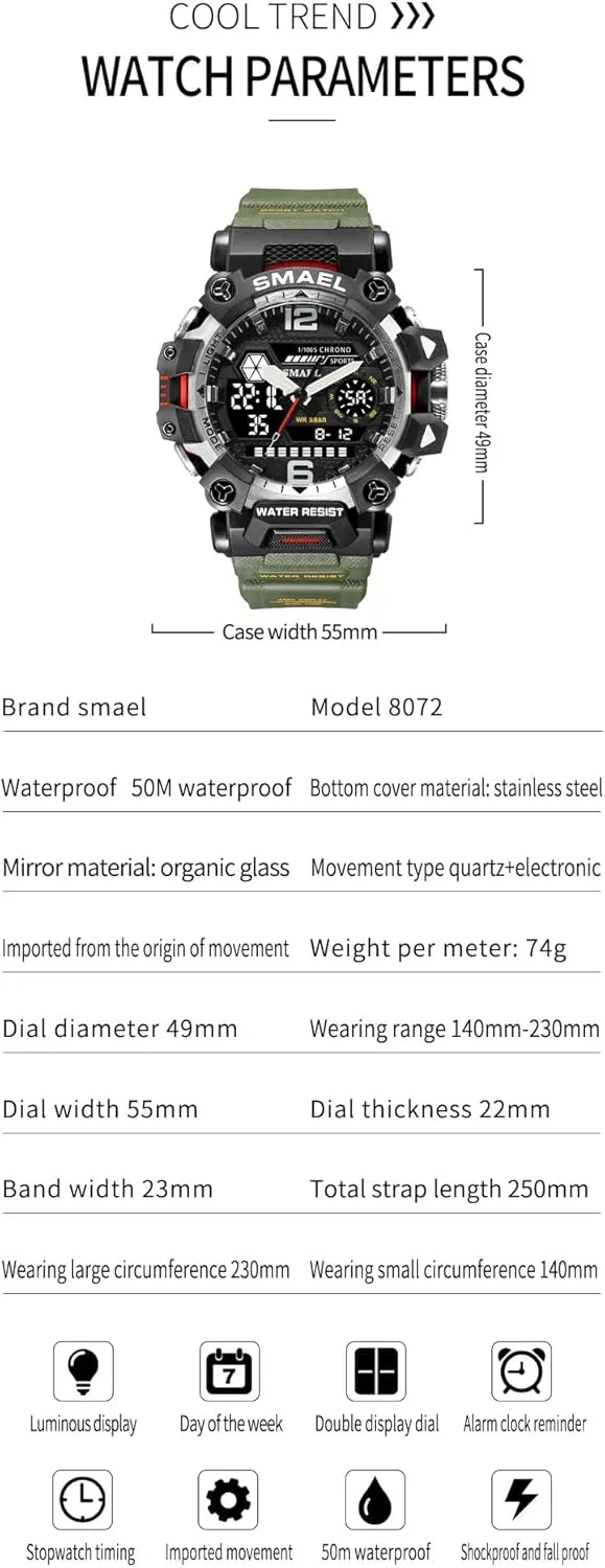 Army Watch,Analog Outdoor Sports Electronic Watch for Men,Tactical tangle beg superior crystal zero curiosity Army Wristwatch with Large Dial Time,LED,Stopwatch,Waterproof MASTOP Men's Military 