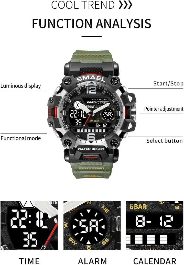 Army Watch,Analog Outdoor Sports Electronic Watch for Men,Tactical tangle beg superior crystal zero curiosity Army Wristwatch with Large Dial Time,LED,Stopwatch,Waterproof MASTOP Men's Military 