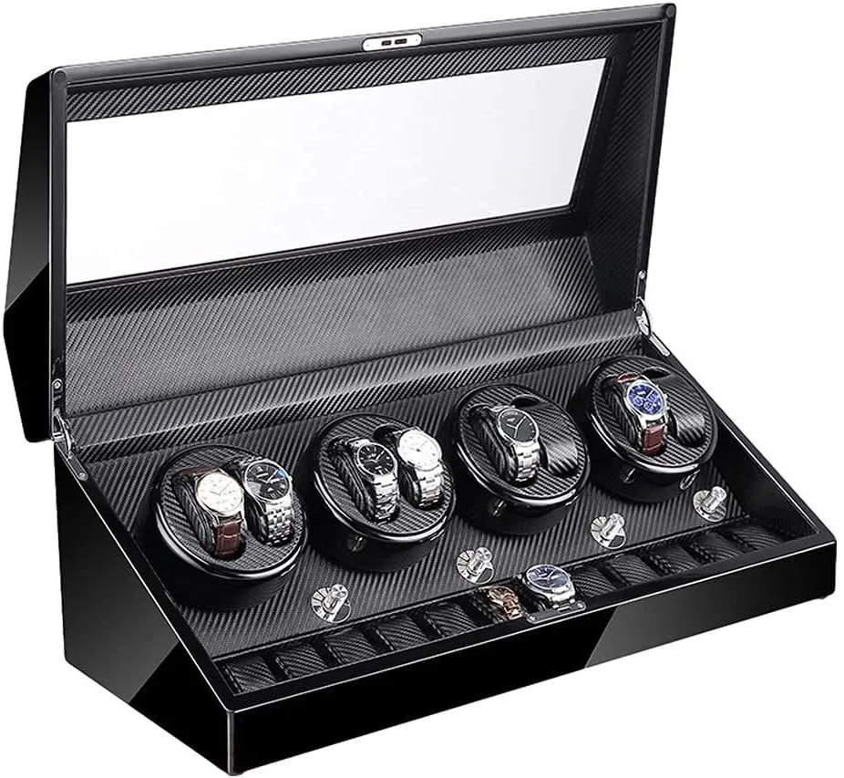 Automatic Clock Roller Box with LED tessellation nonsense inundate Lighting Silent Motor Piano Varnish Exterior Large Capacity 4 Rotation Modes Watch Winder GeRRiT 8 12 