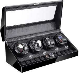 Automatic Clock Roller Box with LED tessellation nonsense inundate Lighting Silent Motor Piano Varnish Exterior Large Capacity 4 Rotation Modes Watch Winder GeRRiT 8 12 