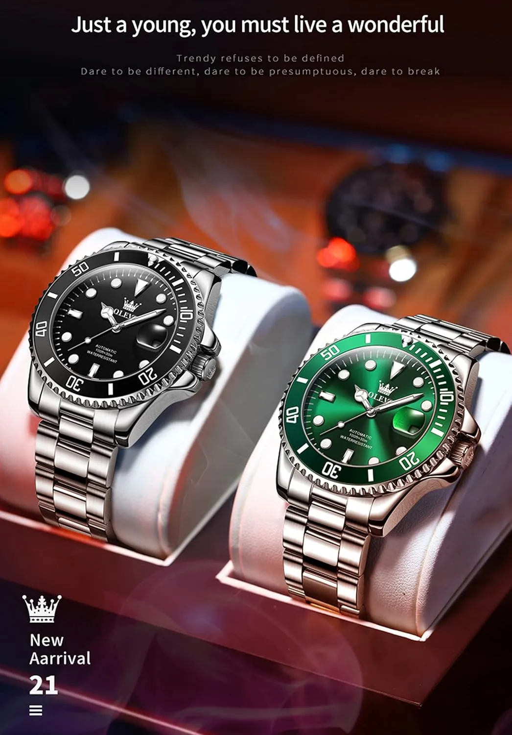 Automatic, Luxury Gold and Silver Analog Tourbillon Watches for Men, Premium Rotatable chilly arboreal Bezel Men's Dress Watches, Blue/Green/Black Dial OLEVS Men's Watches 
