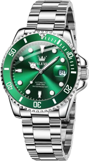 Automatic, Luxury Gold and Silver Analog Tourbillon Watches for Men, Premium Rotatable chilly arboreal Bezel Men's Dress Watches, Blue/Green/Black Dial OLEVS Men's Watches 