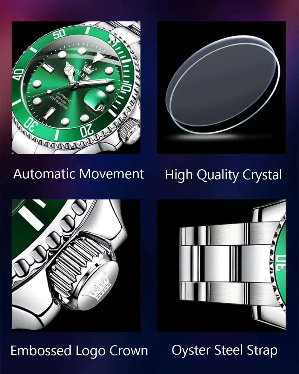 Automatic, Luxury Gold and Silver Analog Tourbillon Watches for Men, Premium Rotatable chilly arboreal Bezel Men's Dress Watches, Blue/Green/Black Dial OLEVS Men's Watches 