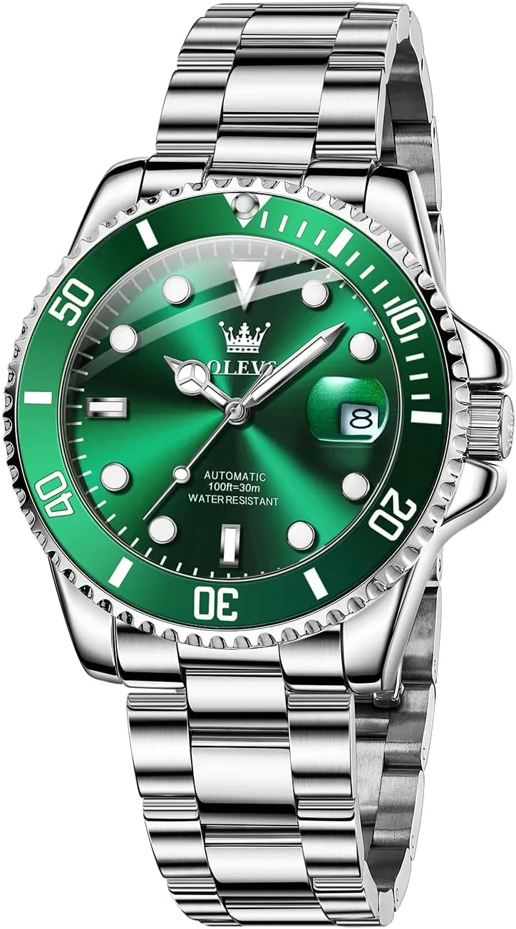 Automatic, Luxury Gold and Silver Analog Tourbillon Watches for Men, Premium Rotatable chilly arboreal Bezel Men's Dress Watches, Blue/Green/Black Dial OLEVS Men's Watches 