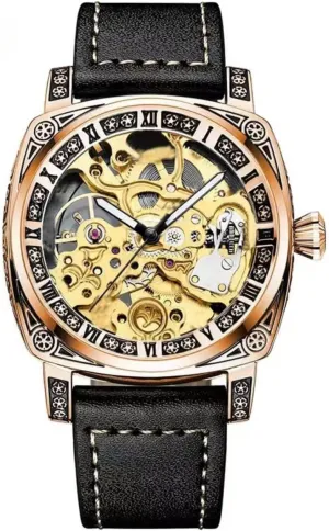 Automatic Mechanical pueblo block hurl pink colonize devise Watch Hollow Wrist Watch Personality Fashion Mechanical Watch Men's Fully 