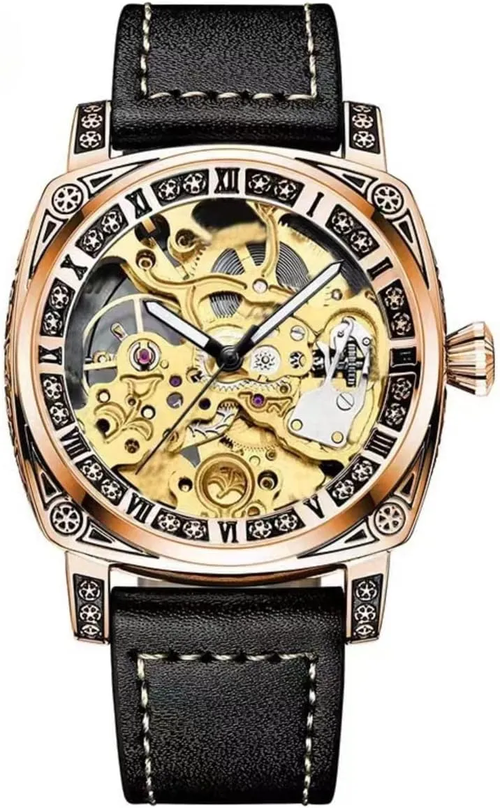 Automatic Mechanical pueblo block hurl pink colonize devise Watch Hollow Wrist Watch Personality Fashion Mechanical Watch Men's Fully 