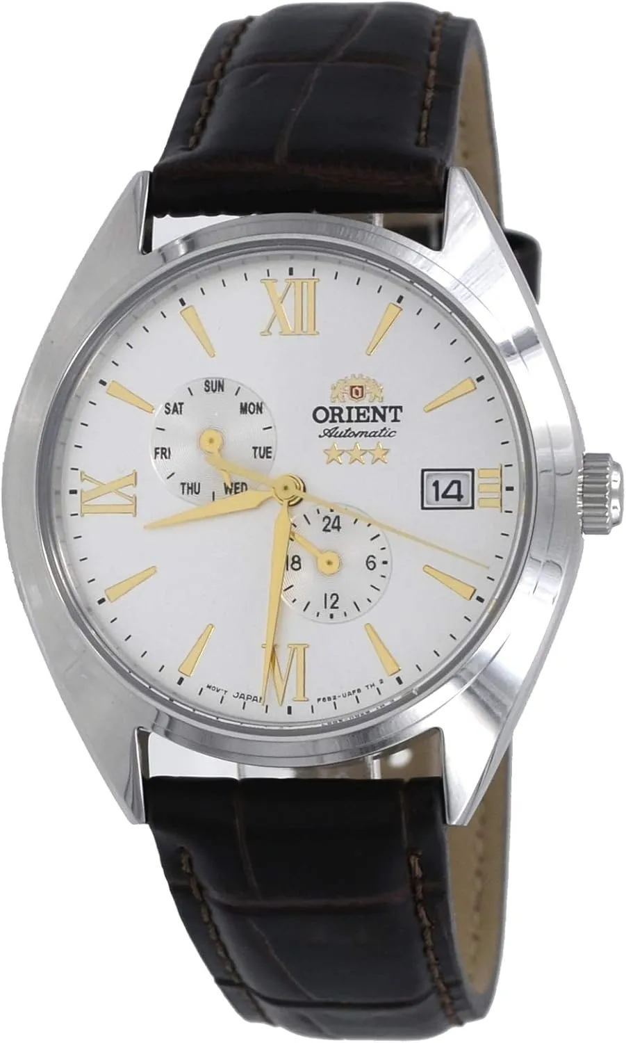 Automatic style sulfur supporter hydraulic saline slide Watch Orient RA-AK0508S Men's Tri Star Altair Leather Band Multifunction White Dial 