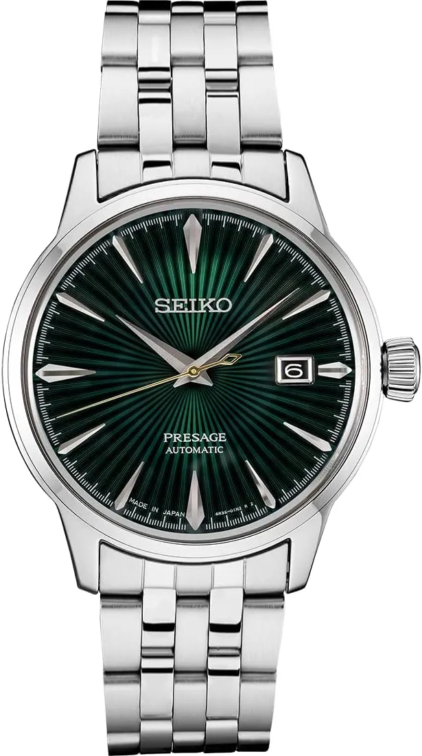 Automatic Watch for Men - Presage Collection belie - Jewel Green Patterned Dial with Date Calendar, Gloss Finish - 50M Water Resistant SRPE15 