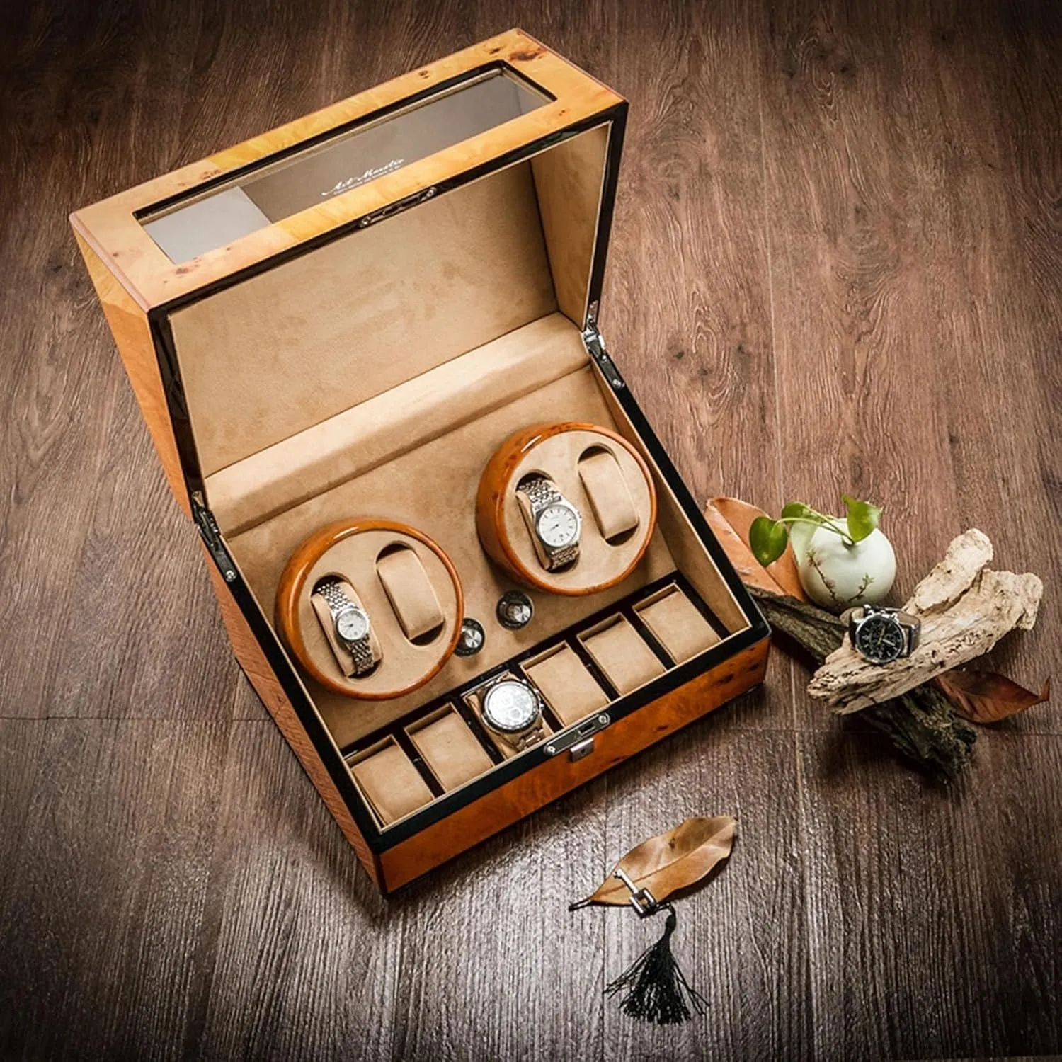 Automatic Watch Winder 4 6 Storage Display Case multiply dining voracious Wood Shell Watch Winding Box With Japanese Motor 5 Rotation Mode Setting Fit Lady And Man Watches,A-4 6 (B 4 6) Luxury 