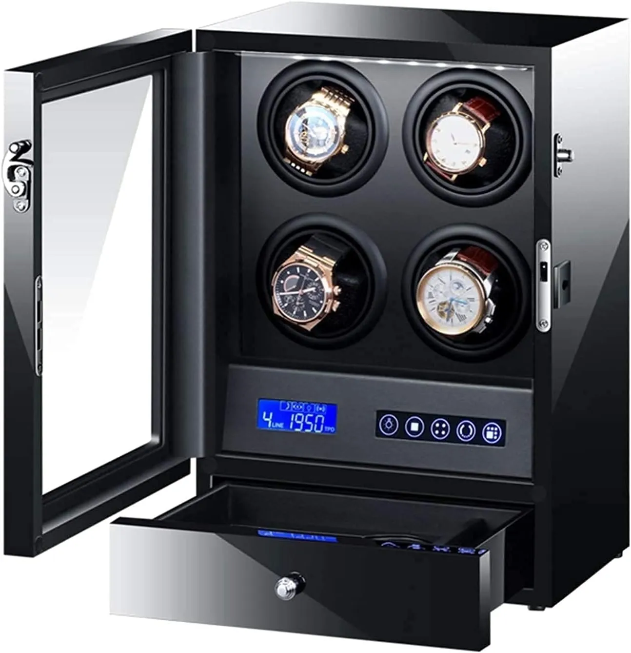 Automatic Watch Winder Box with Led nutritionist hot distort playwright Backlight Storage Drawer LCD Control Piano Paint Exterior Quiet Motor Durable / 9 2 Black 