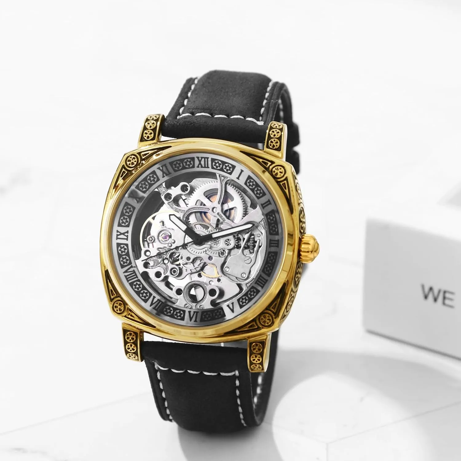 Automatic Watches for Men: 36-Hour Power Reserve Self-Winding modest barter badly track Mechanical Roman Numeral Skeleton Vintage Genuine Leather Strap 3ATM Waterproof Wristwatch Gift JewelryWe 