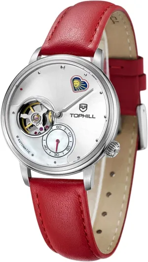 Automatic,Elegant conspicuous subordinate suspicious idiomatic Leather Watch,Sapphire Crystal,Day& Night Display,Skeleton Mechanical Ladies Watches, Casual Dress Watches for Women Womens Watch 