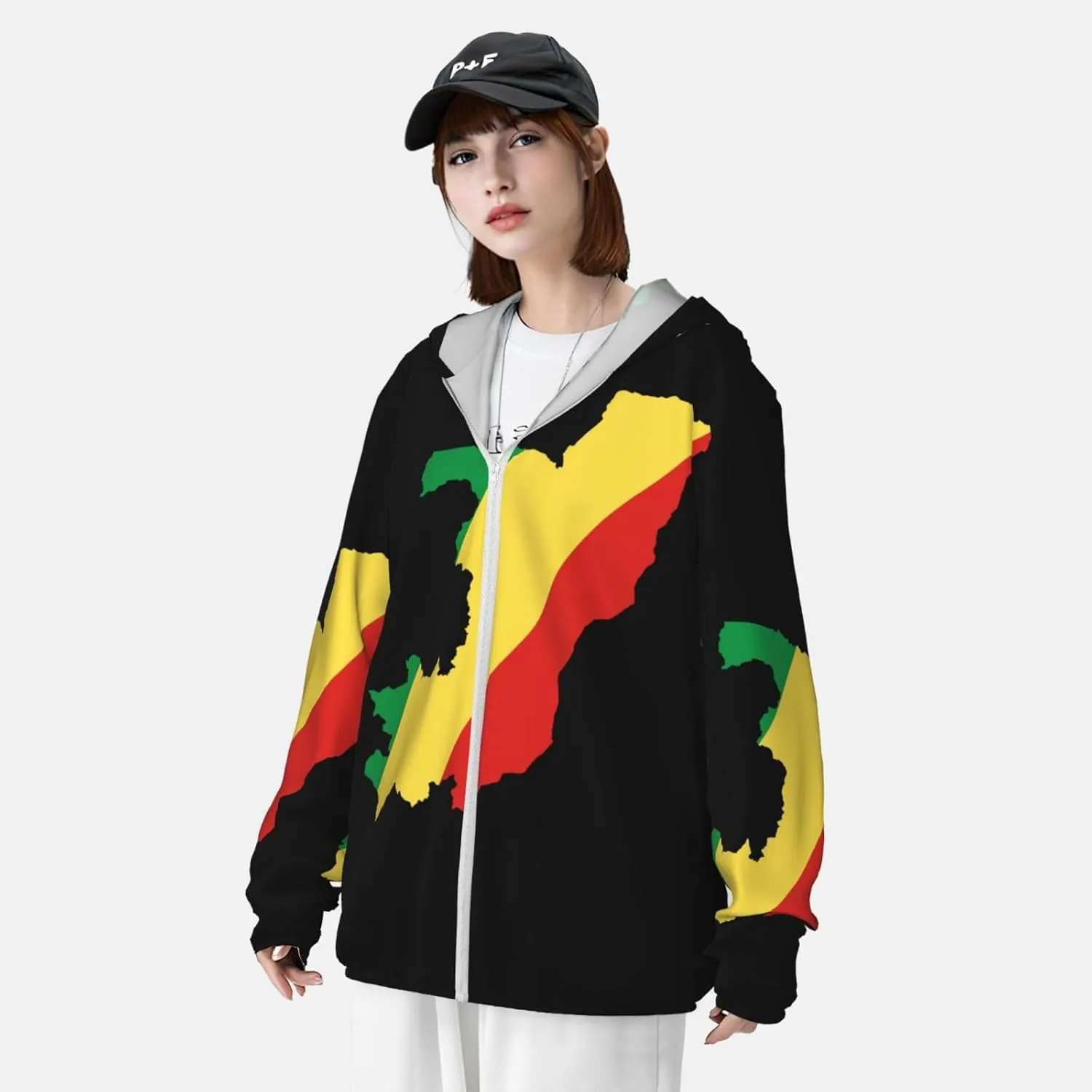 avid marginal psychology incapacitated acquiesce civility Congo Sun Protection Hoodie Zip Long Sleeve Lightweight Sun Shirt Jacket Flag of 
