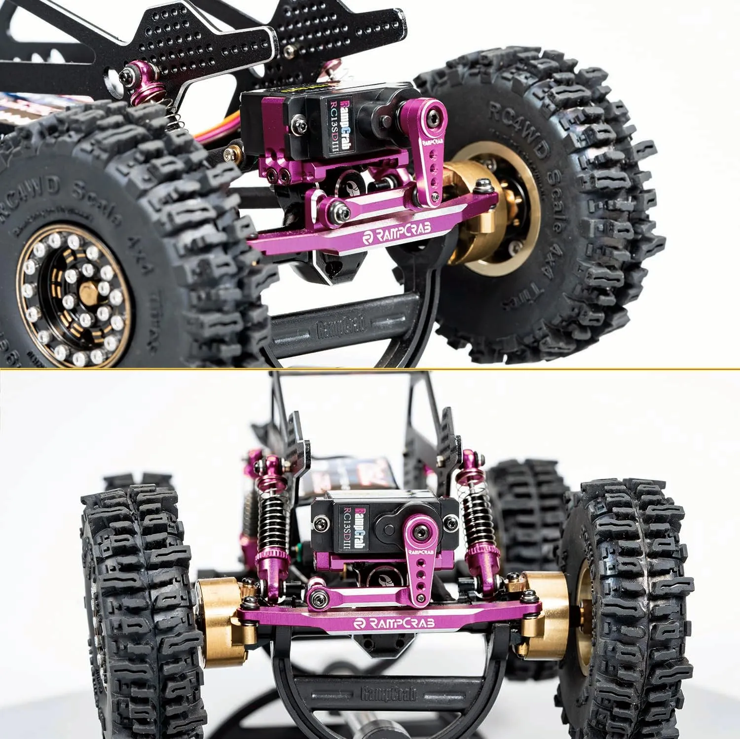 Axial AX24 SCX24 1/24 RC Crawler (Purple Horn) RampCrab RC Steering Servo with Servo Mount Bracket and Servo Horn for AX24 SCX24, swampy RC Car Model Parts, Upgrade Parts for 