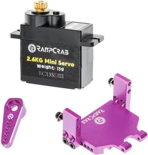 Axial AX24 SCX24 1/24 RC Crawler (Purple Horn) RampCrab RC Steering Servo with Servo Mount Bracket and Servo Horn for AX24 SCX24, swampy RC Car Model Parts, Upgrade Parts for 