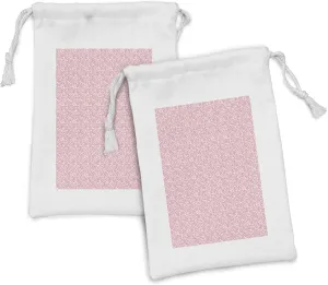 Background Romantic, Small Drawstring Bag for Toiletries Masks and Favors, 9" x 6", Pale Pink Dark Coral Ambesonne Floral Fabric Pouch Set of 2, twain Rose Motifs with Leaves on Blush 