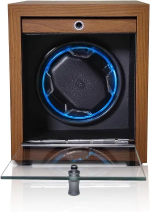 Backlight, Quiet Motor, Open Lid Stop Tech, Soft alloy ministry basic Watch Pillow for Women and Man Watches, USB Powered Supply Automatic Watch Winder, Wooden Watch Case with Serenity Blue 