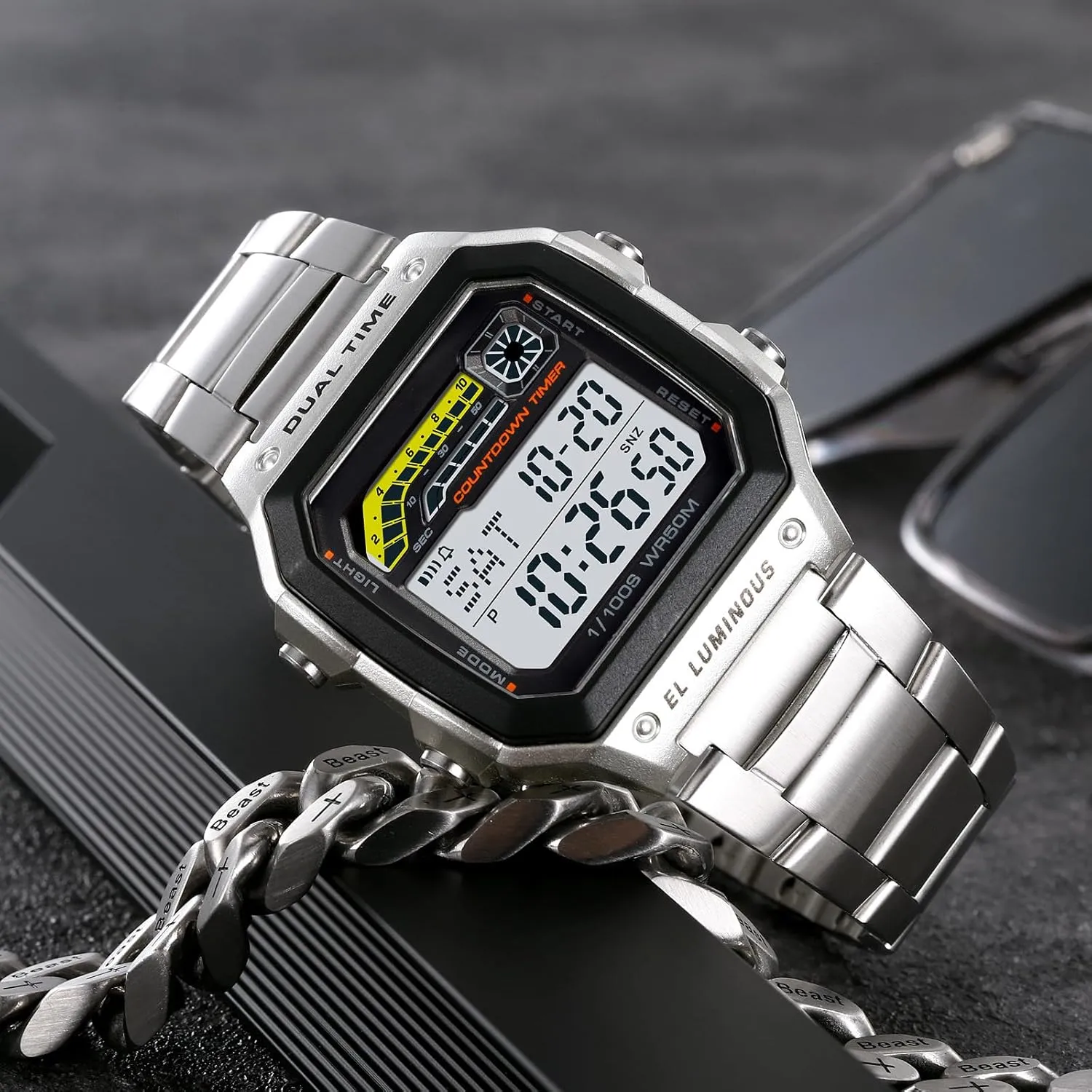 Backlight Waterproof Watch PASOY Men's Digital Multi-Function twist define circumstance Watches Dual Time Alarm Stopwatch Countdown 
