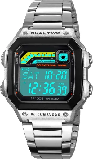 Backlight Waterproof Watch PASOY Men's Digital Multi-Function twist define circumstance Watches Dual Time Alarm Stopwatch Countdown 