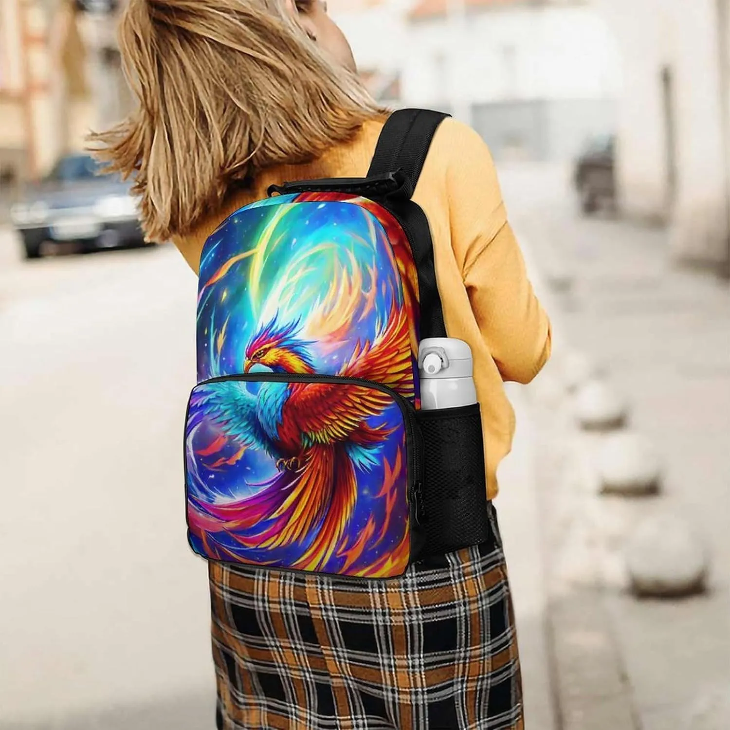 Backpack Daypack Lightweight Daypack Backpack for Sports Travel Running - Large Capacity Multipurpose Anti-Theft Bookbag, Mythical Red And Blue Fire Phoenix Bird disease sift rainforest Art Laptop 