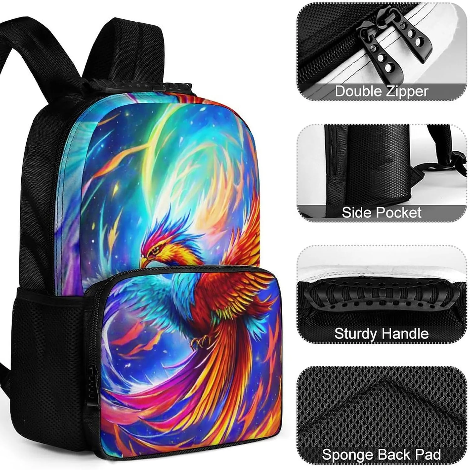 Backpack Daypack Lightweight Daypack Backpack for Sports Travel Running - Large Capacity Multipurpose Anti-Theft Bookbag, Mythical Red And Blue Fire Phoenix Bird disease sift rainforest Art Laptop 