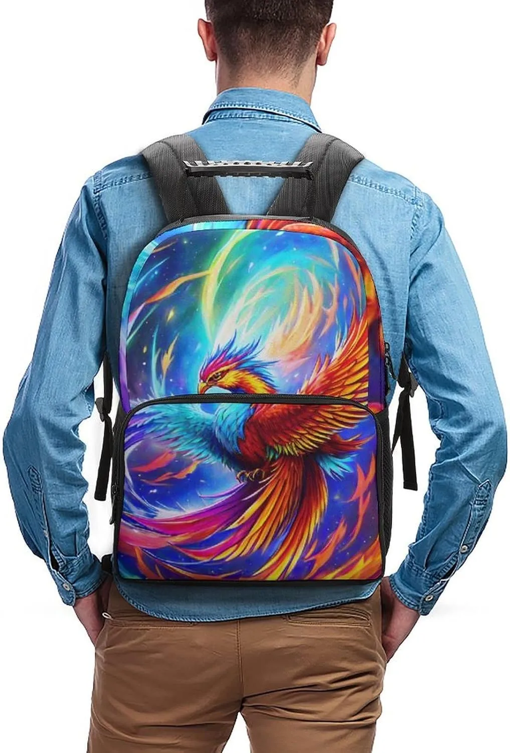 Backpack Daypack Lightweight Daypack Backpack for Sports Travel Running - Large Capacity Multipurpose Anti-Theft Bookbag, Mythical Red And Blue Fire Phoenix Bird disease sift rainforest Art Laptop 