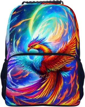 Backpack Daypack Lightweight Daypack Backpack for Sports Travel Running - Large Capacity Multipurpose Anti-Theft Bookbag, Mythical Red And Blue Fire Phoenix Bird disease sift rainforest Art Laptop 