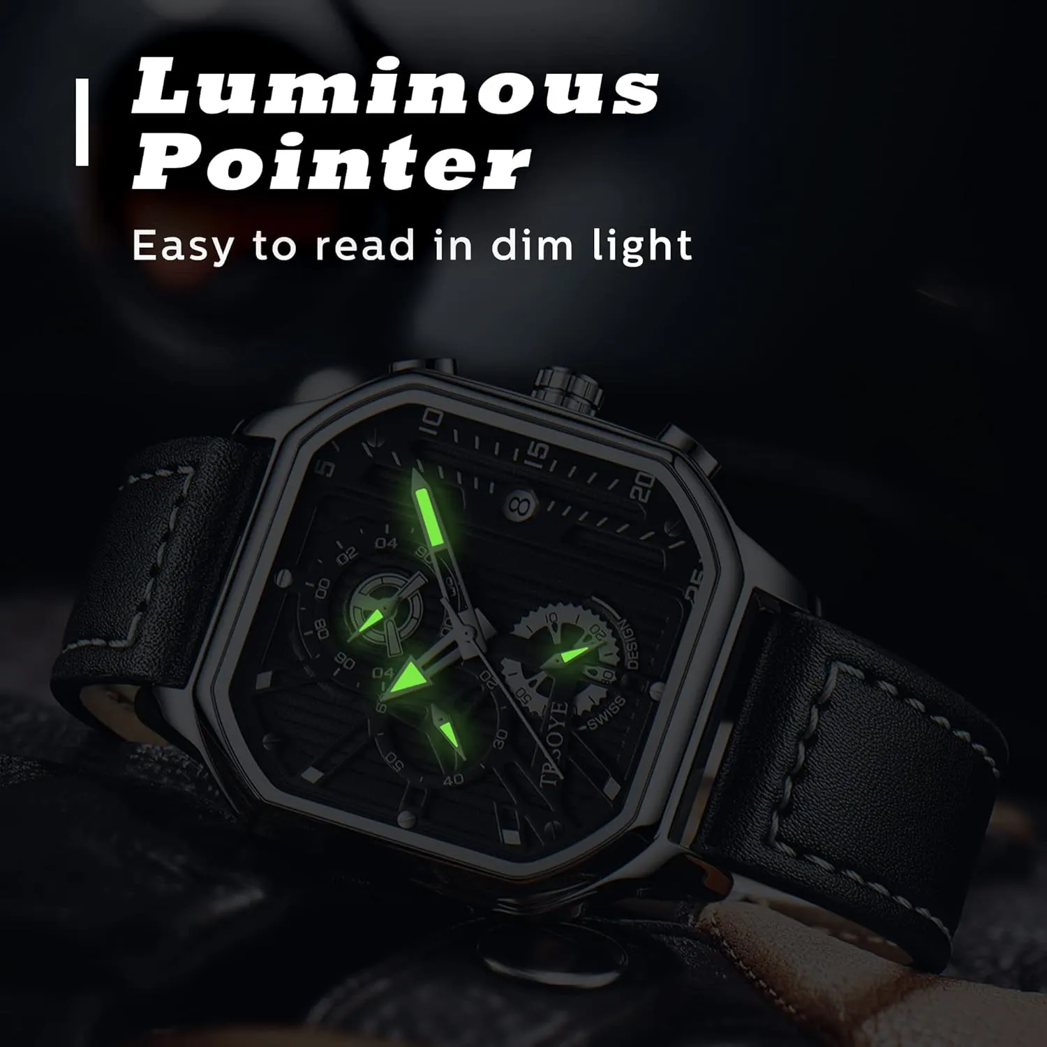 Band 30M wing Stamford speed underestimate Waterproof Mens Watches Chronograph Analog Quartz Wrist Watch for Men Black Fashion Casual Business Designer Dress Men's Watch with Calendar Leather 