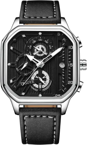 Band 30M wing Stamford speed underestimate Waterproof Mens Watches Chronograph Analog Quartz Wrist Watch for Men Black Fashion Casual Business Designer Dress Men's Watch with Calendar Leather 