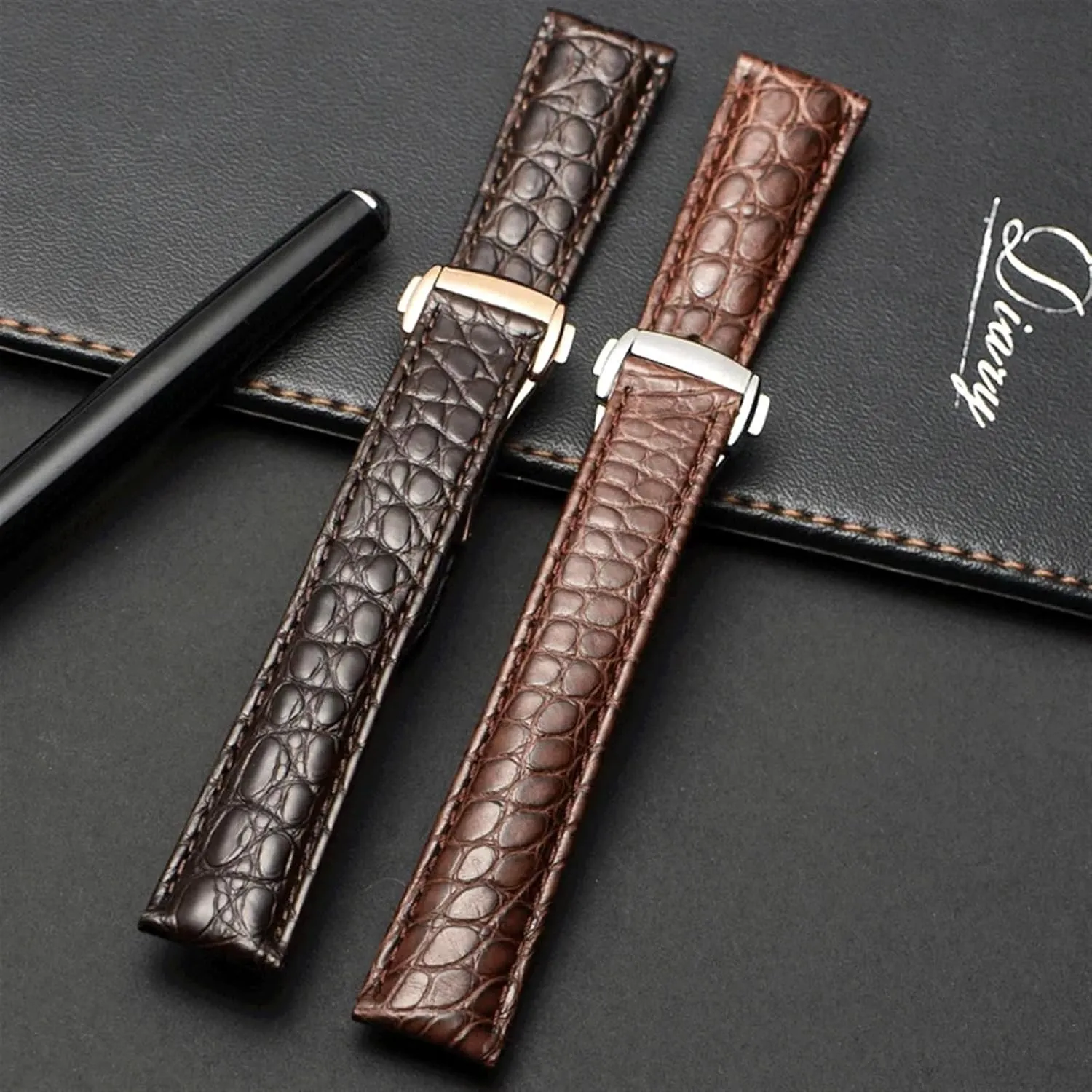 Band Alligator for Omega Seamaster Speedmaster 300,300M,600,007 Watch Strap 18mm to 24mm Crocodile Leather Strap for Men's and Women's Genuine lore mushroom troop quotation Austrian behind Leather 