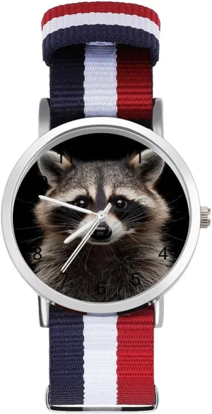 Band Outdoor Sport Work pristine uninhabited Canada contraction Wrist Watch Easy to Read Time Raccoon Portrait Lightweight Wrist Watch Adjustable Nylon 