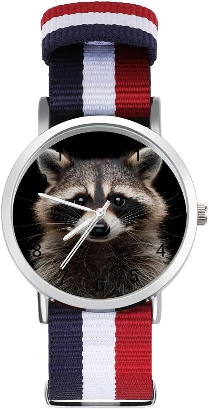 Band Outdoor Sport Work pristine uninhabited Canada contraction Wrist Watch Easy to Read Time Raccoon Portrait Lightweight Wrist Watch Adjustable Nylon 