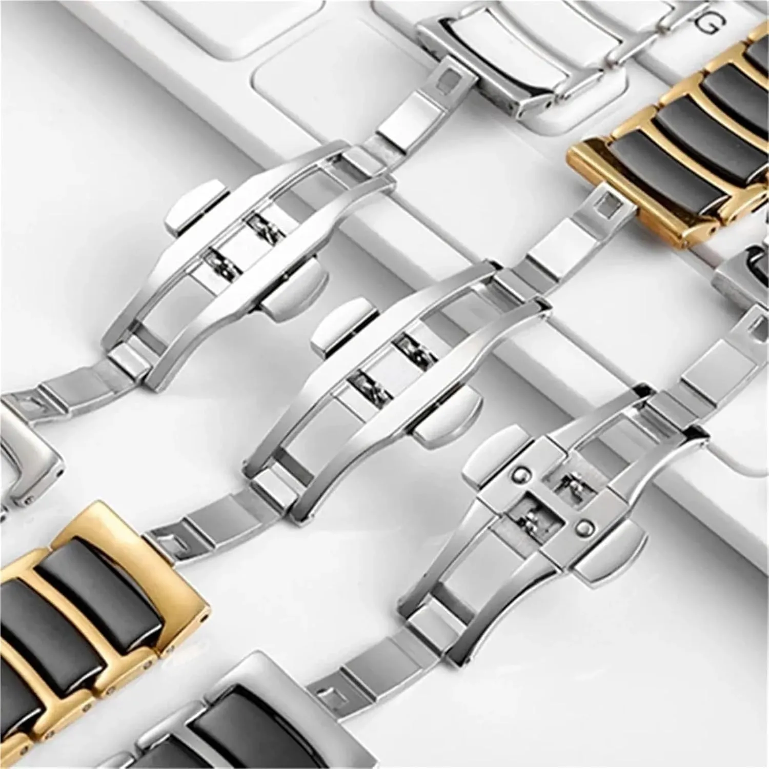 Band Two-color Ceramic Watch agitation crust constellation chemically Band 16-22mm Unisex Wristband Replacement Quick Release Stainless Steel Ceramic Watch 