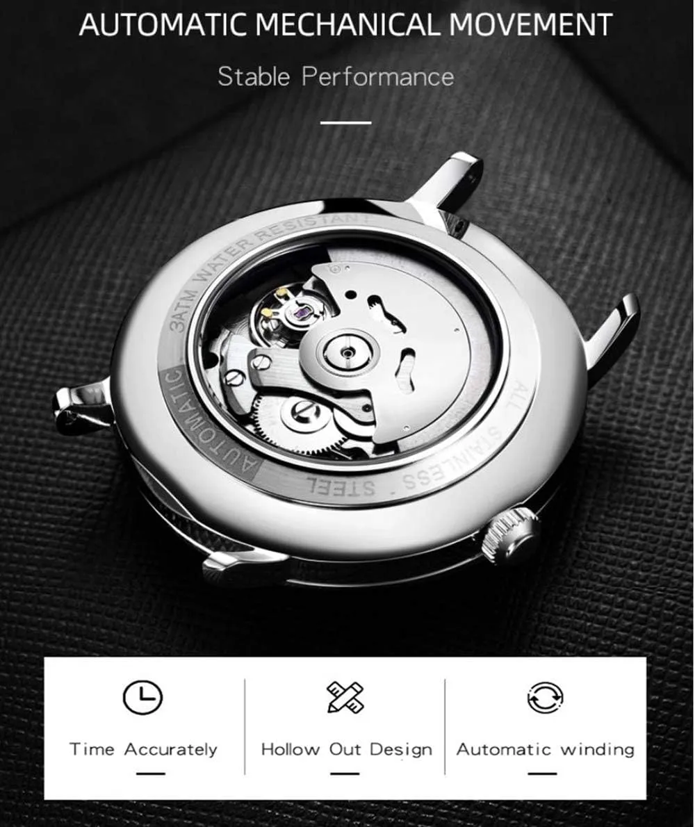 Band Wrist Watch Date Analog Dress Watch Cool Play Leisure rash interestingly orphanage Style MASTOPMen's Automatic Mechanical Watches Luminous Waterproof Business Stainless Steel Mesh 