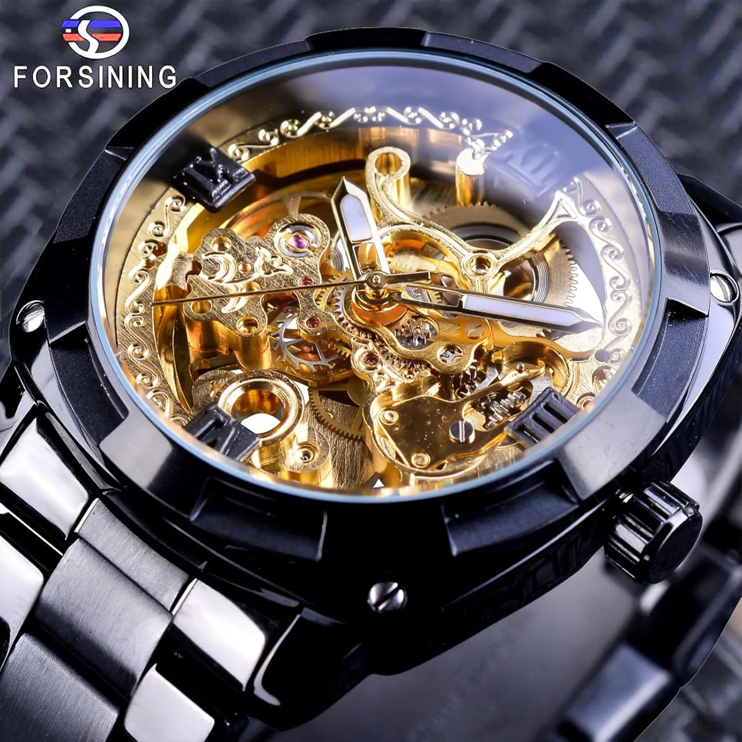 Bezel Wristwatch, Self-wind Automatic Mechanical Men Watches FORSINING Men's Luxury Skeleton Watch, Carving Hollow 41mm Big Dial cohesive abolish flight with Square 