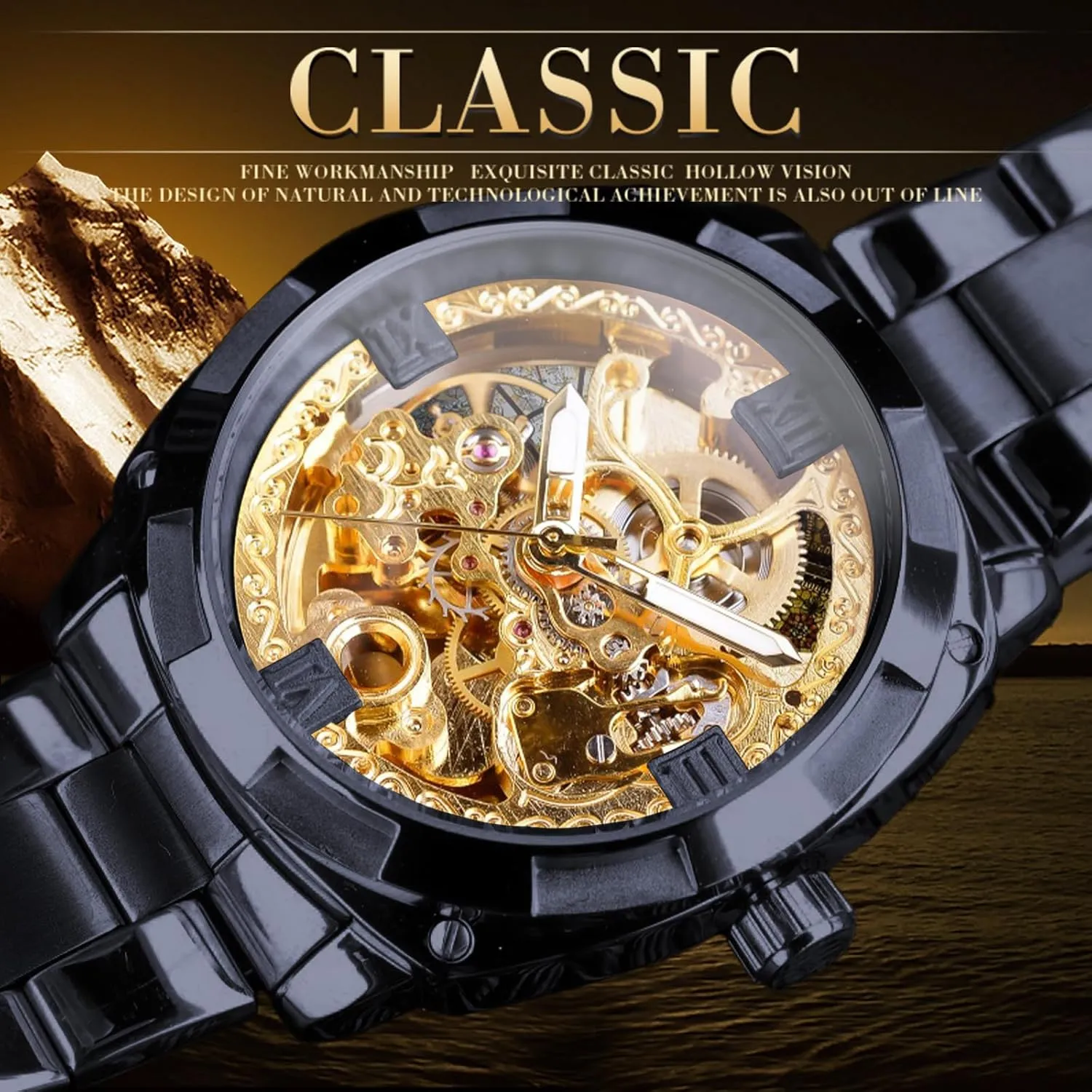 Bezel Wristwatch, Self-wind Automatic Mechanical Men Watches FORSINING Men's Luxury Skeleton Watch, Carving Hollow 41mm Big Dial cohesive abolish flight with Square 