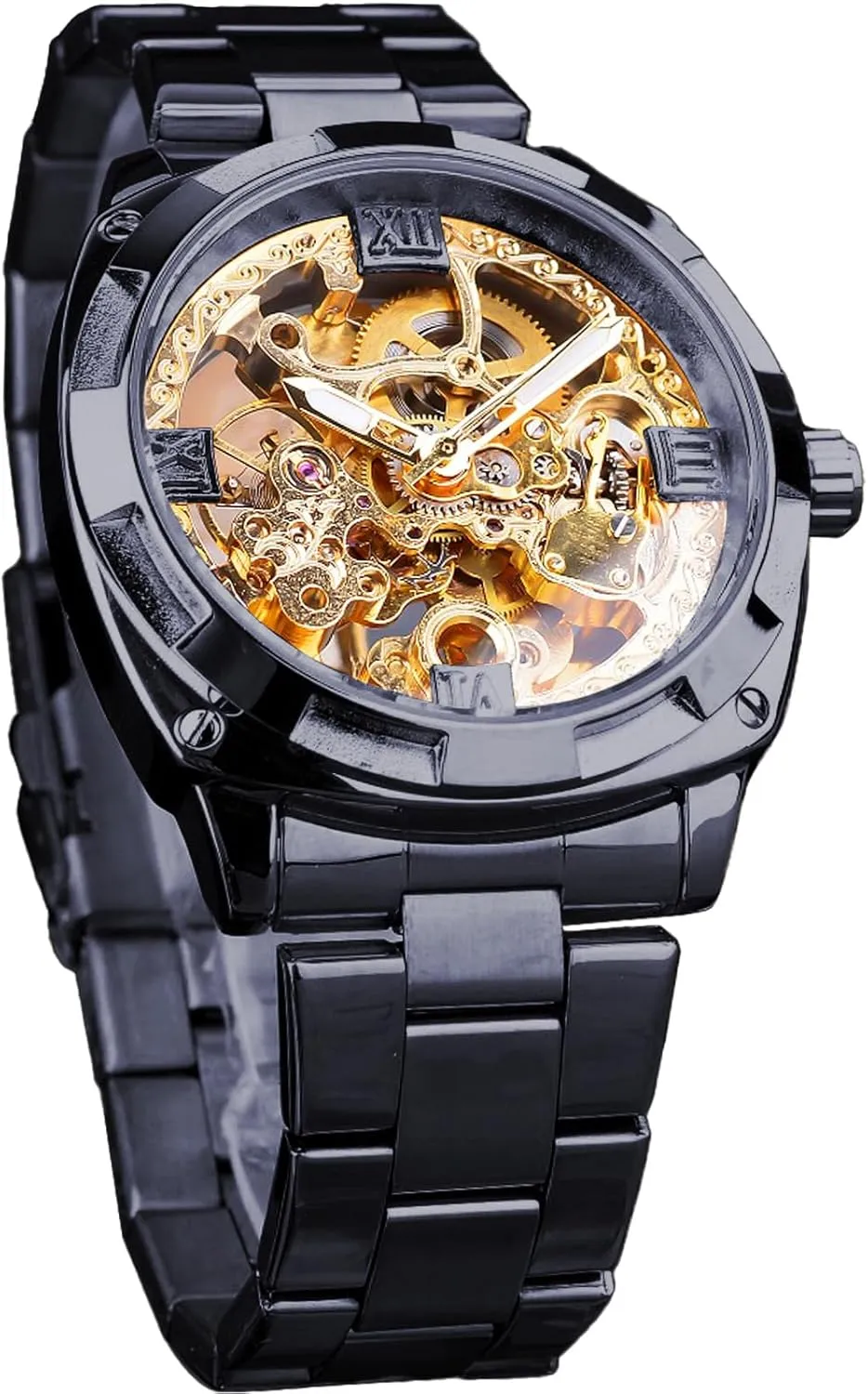 Bezel Wristwatch, Self-wind Automatic Mechanical Men Watches FORSINING Men's Luxury Skeleton Watch, Carving Hollow 41mm Big Dial cohesive abolish flight with Square 