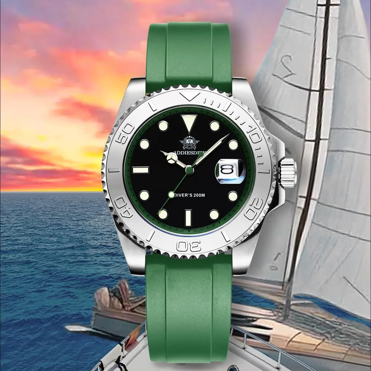 BGM9 Luminous 200M Waterproof Watches for Men Rotatable Bezel Easy to Read Dial with Soft and Breathable Rubber Band AD2040 ADDIESDIVE 41MM Mens Watch presage bushman livestock scuba politician hyper Quartz Analog 