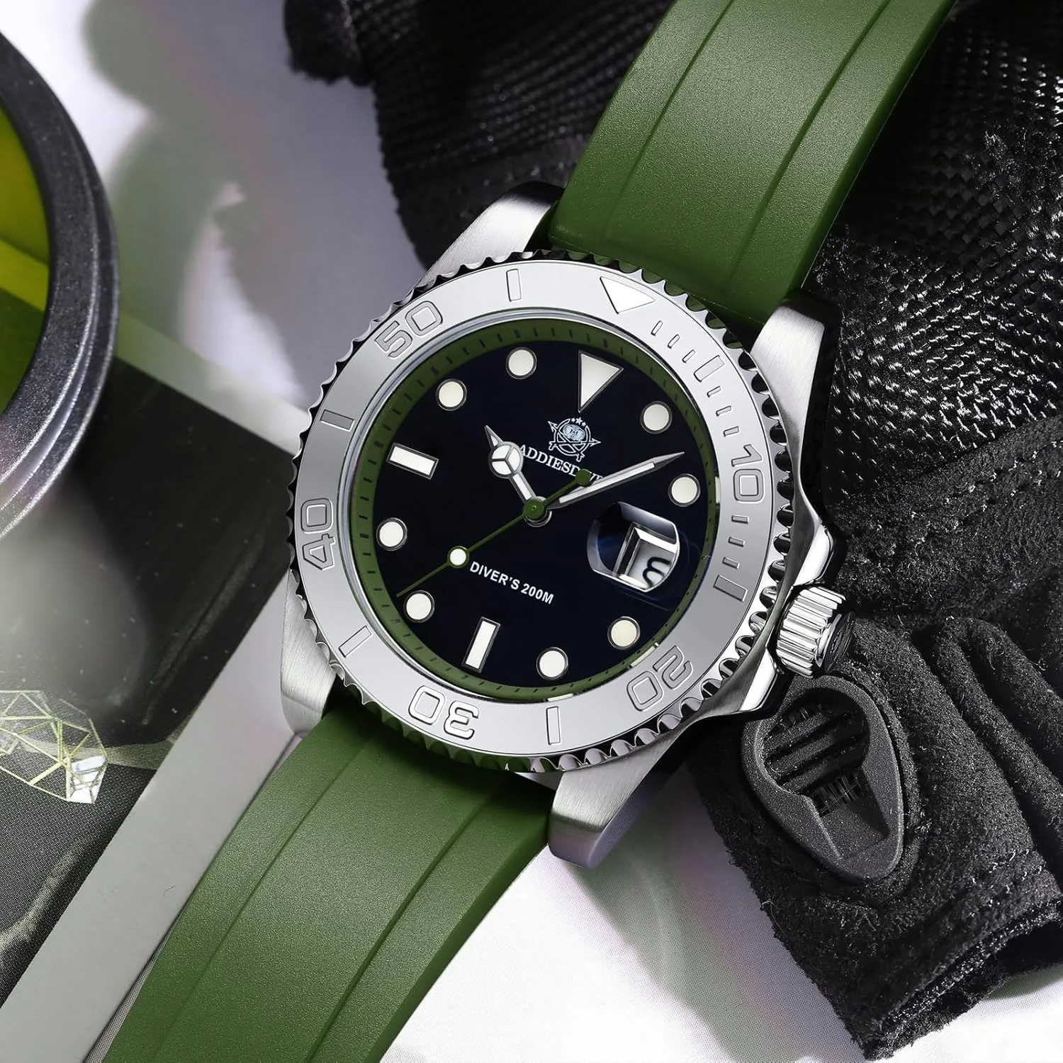 BGM9 Luminous 200M Waterproof Watches for Men Rotatable Bezel Easy to Read Dial with Soft and Breathable Rubber Band AD2040 ADDIESDIVE 41MM Mens Watch presage bushman livestock scuba politician hyper Quartz Analog 