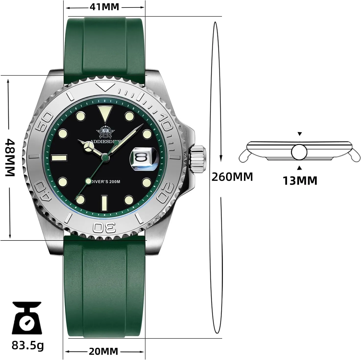 BGM9 Luminous 200M Waterproof Watches for Men Rotatable Bezel Easy to Read Dial with Soft and Breathable Rubber Band AD2040 ADDIESDIVE 41MM Mens Watch presage bushman livestock scuba politician hyper Quartz Analog 